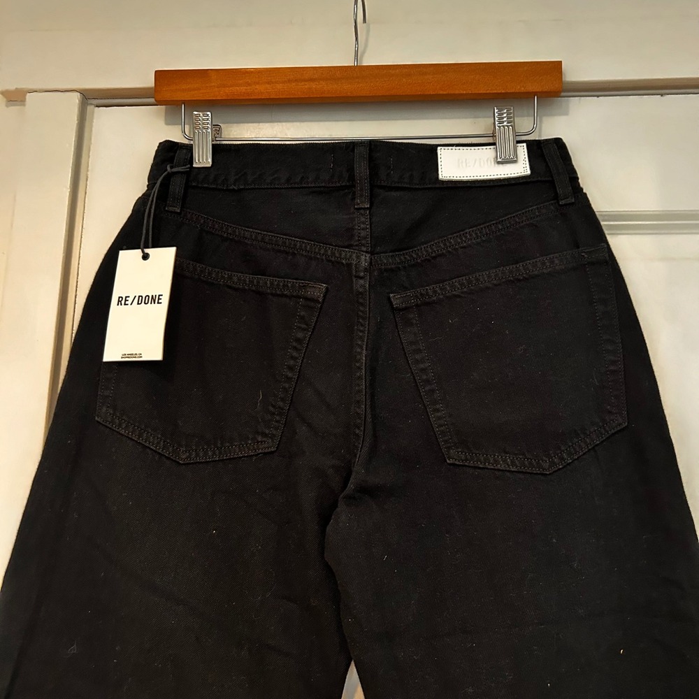 NWT RE/DONE High Rise Loose Crop Jeans Black Denim Size 24 Wide Structured Boho - Picture 9 of 12